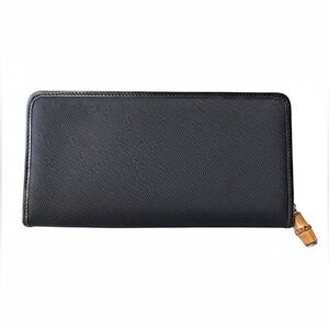 Gucci Black Bamboo Canvas Zip-Around Long Wallet Patent Leather Interior